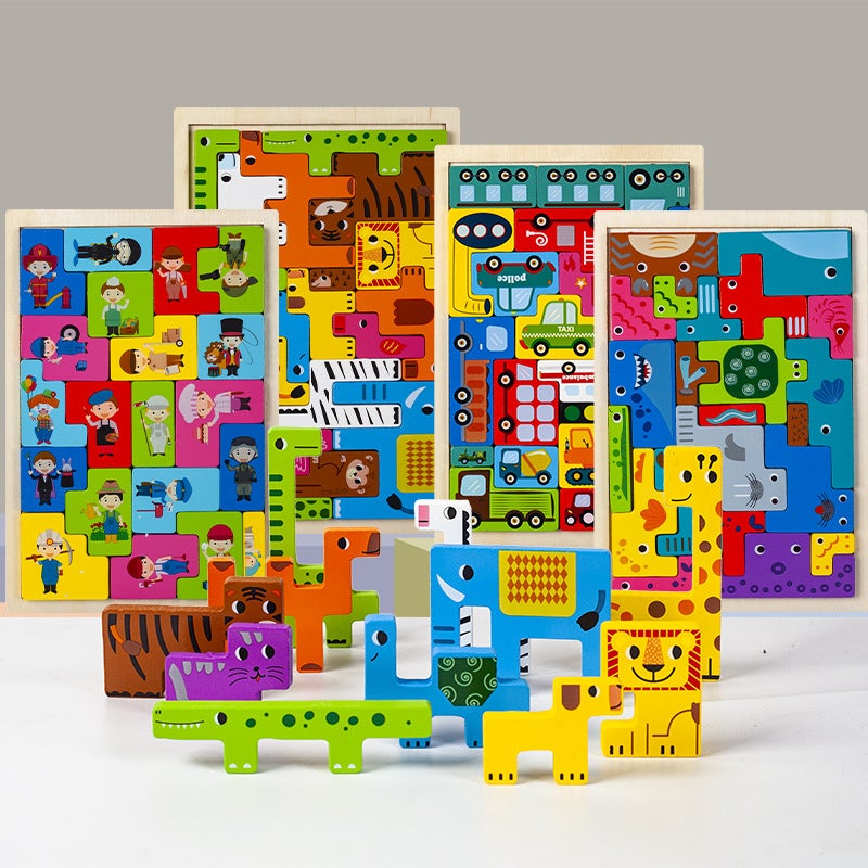 Wooden Educational Fun Puzzles Children'S Early Education Toys Tetris Animal Creative Puzzle Puzzles - Image 2